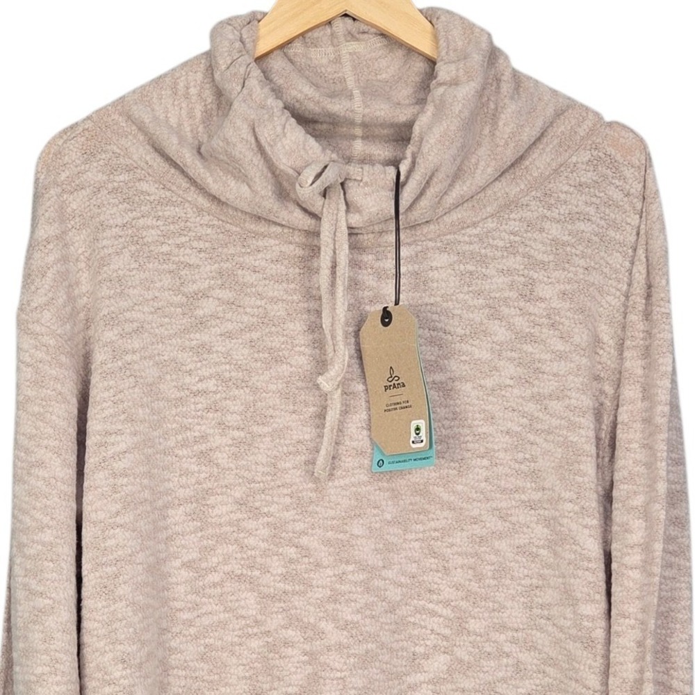 prAna Frieda Sweater Women Large Oatmeal Cowl Neck Top Pullover Relaxed Fit NEW